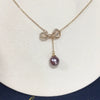 Pearl Pendant Necklace Jewelry Demon Purple Edison Freshwater Pearl Copper Accessory Perfect Circle Shape 18K Goldfilled Bow