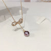 Pearl Pendant Necklace Jewelry Demon Purple Edison Freshwater Pearl Copper Accessory Perfect Circle Shape 18K Goldfilled Bow