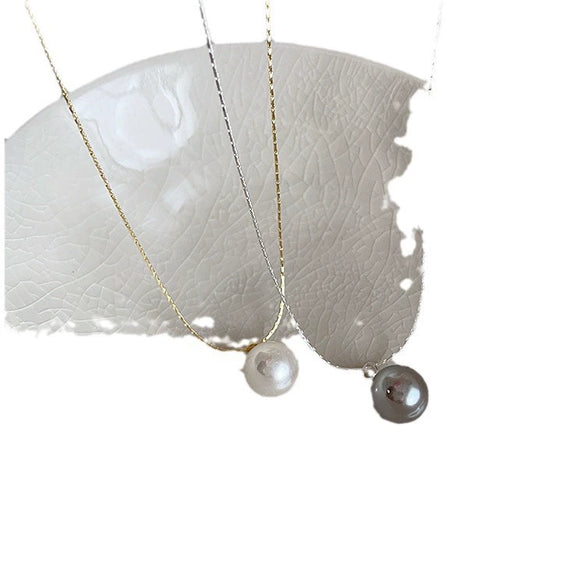 Pearl Pendant Necklace Metal Geometric Electroplating Women's Cold Retro Simple Allmatch Style