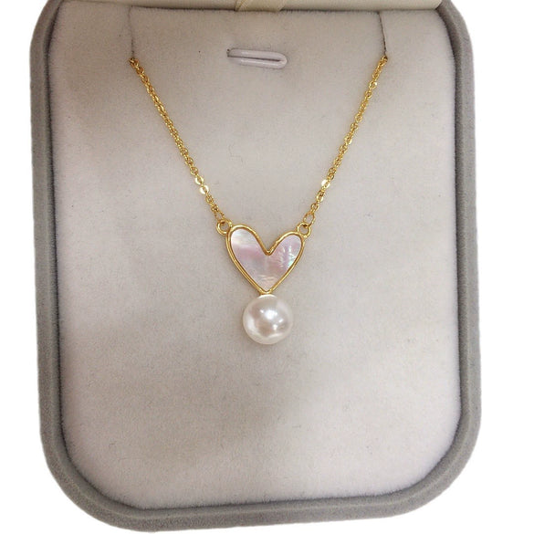 Pearl Pendant Necklace Natural Freshwater Pearl Korean Love Shape Copper Material Minimalist Style