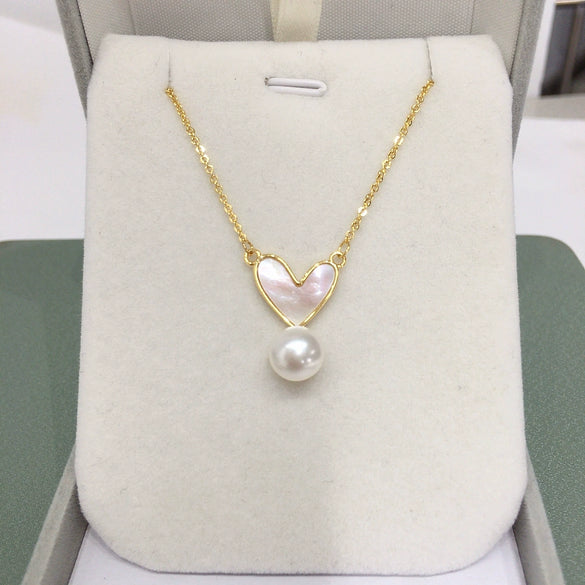 Pearl Pendant Necklace Natural Freshwater Pearl Korean Love Shape Copper Material Minimalist Style