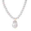 Pearl Pendant Necklace Stainless Steel Baroque Style Electroplated