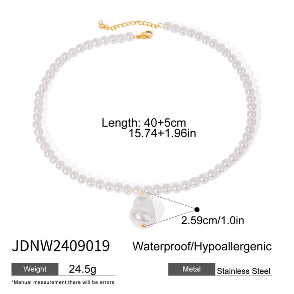 Pearl Pendant Necklace Stainless Steel Baroque Style Electroplated