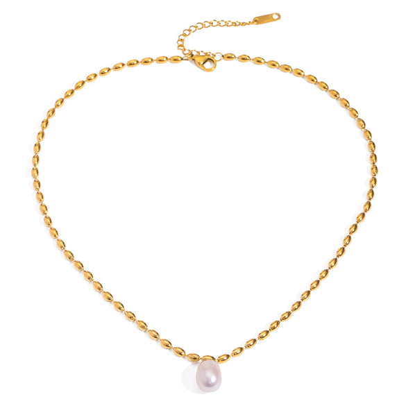 Pearl Pendant Necklace Stainless Steel Drop Shape Electroplated Light Luxury Niche Women's Jewelry