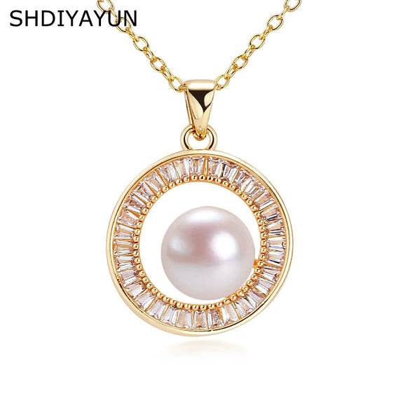 Pearl Pendant Necklace With Square Zircon Inlay Copper Accessories Freshwater Pearl