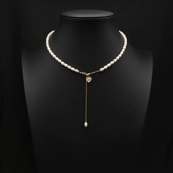 Pearl Pendant Necklace Women's Geometric Style Electroplated Clavicle Chain