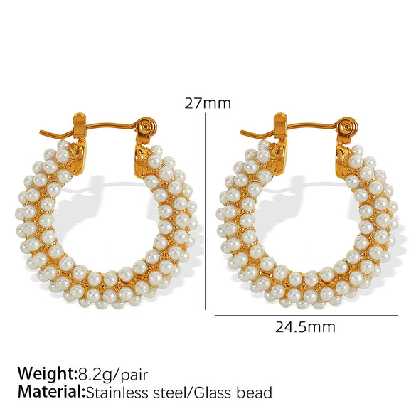 Pearl Rhinestone Geometric Fashion Stainless Steel Electroplated Earrings For Women