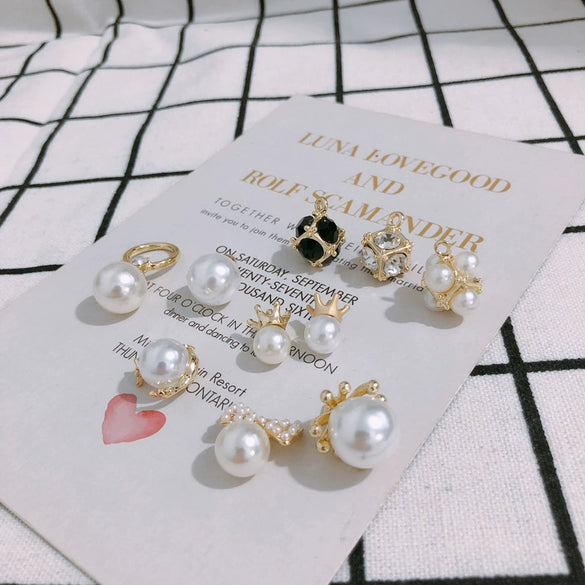 Pearl Rhinestone Metal Electroplated Pendant Crown Bow Earrings Necklace Accessories Handmade