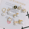 Pearl Rhinestone Metal Electroplated Pendant Crown Bow Earrings Necklace Accessories Handmade