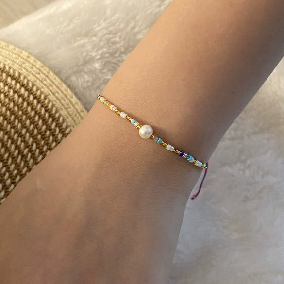 Pearl Rice Bead Handmade Woven Bohemian Bracelet For Women