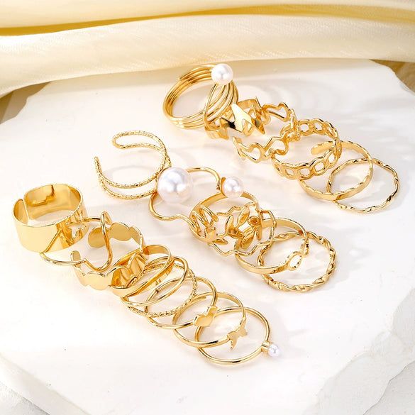 Pearl Ring Gold Alloy Creative Butterfly Love Jewelry For Women