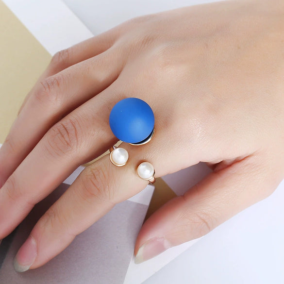 Pearl Ring Round Ball Shape Simple Geometric Style Women's Hand Jewelry