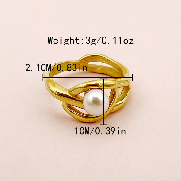 Pearl Ring Stainless Steel Light Luxury Irregular Set With Pearls