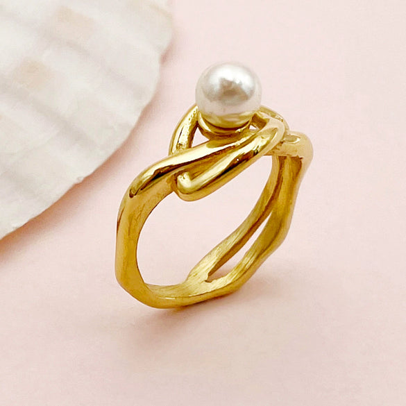 Pearl Ring Stainless Steel Light Luxury Irregular Set With Pearls