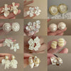 Pearl Round Geometric Alloy Earrings For Women With Gold Electroplated Silver Needle Light Luxury Retro Elegant All Match Design