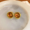Pearl Round Geometric Alloy Earrings For Women With Gold Electroplated Silver Needle Light Luxury Retro Elegant All Match Design
