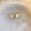 Pearl Round Geometric Alloy Earrings For Women With Gold Electroplated Silver Needle Light Luxury Retro Elegant All Match Design