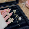 Pearl Set Copper Star Tassel Asymmetric Earrings For Women