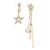 Pearl Set Copper Star Tassel Asymmetric Earrings For Women