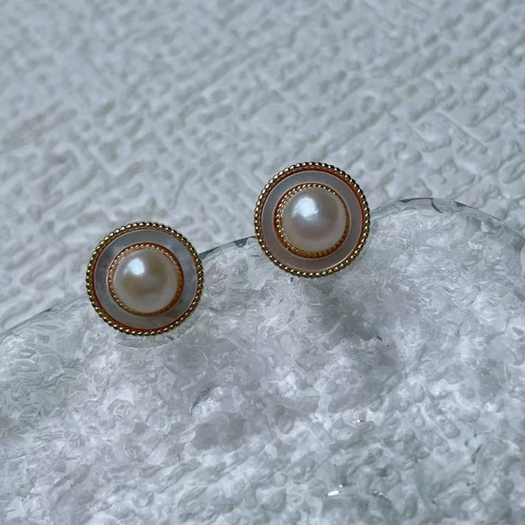 Pearl 925 Silver Needle Earrings Oblate Shape Minimalist Style For Women