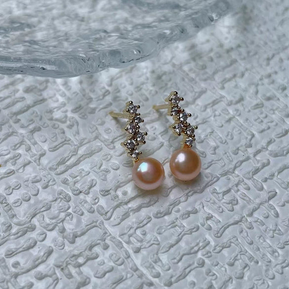 Pearl 925 Silver Needle Earrings Oblate Shape Minimalist Style For Women