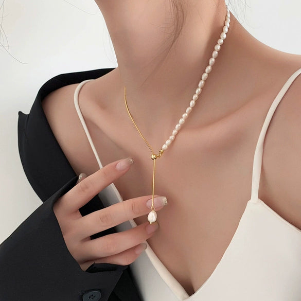 Pearl Snake Bone Chain Necklace Electroplating Geometric Style Women's Fashion Accessories