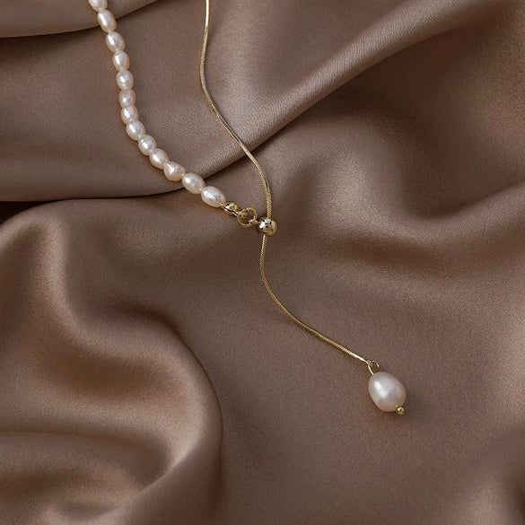 Pearl Snake Bone Chain Necklace Electroplating Geometric Style Women's Fashion Accessories