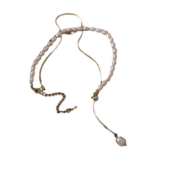 Pearl Snake Bone Chain Necklace Electroplating Geometric Style Women's Fashion Accessories