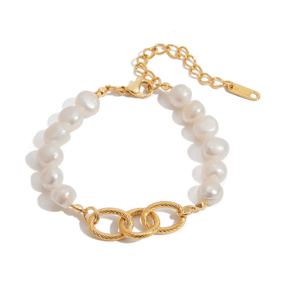 Pearl Stainless Steel Bracelet Geometric Style Electroplating Jewelry For Women