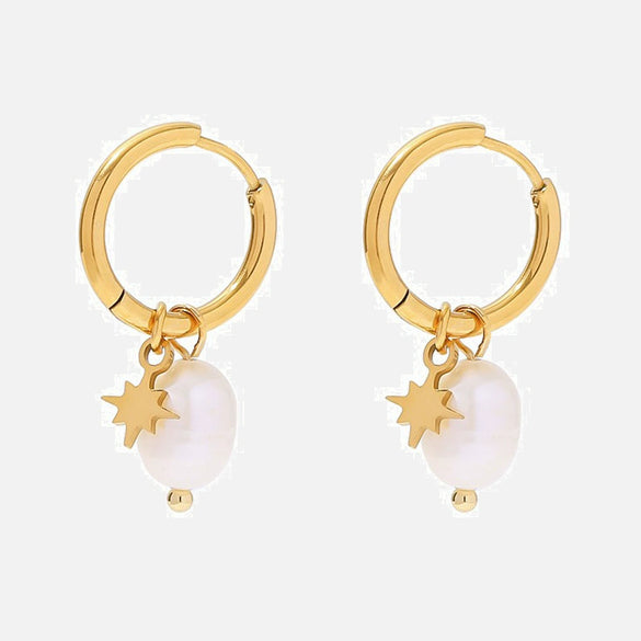 Pearl Stainless Steel Geometric Pendant Hoop Earrings For Women