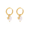 Pearl Stainless Steel Geometric Pendant Hoop Earrings For Women
