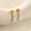 Pearl Stainless Steel Leaf Flower Retro Earrings With Electroplating