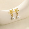 Pearl Stainless Steel Leaf Flower Retro Earrings With Electroplating