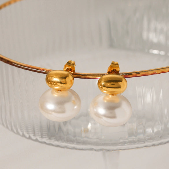 Pearl Stainless Steel Women's Earrings French Retro Elegant Geometric Electroplated Style