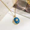 Pearl Star Oval Photo Box Necklace Copper Titanium Steel Real Gold Plated Sweet Style Women's Accessories