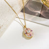 Pearl Star Oval Photo Box Necklace Copper Titanium Steel Real Gold Plated Sweet Style Women's Accessories