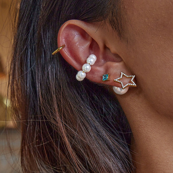 Pearl Starshaped Electroplated Women's Ear Plugs And Earrings