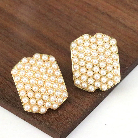 Pearl Stud Earrings Copper Heart Shape Geometric Niche Style Electroplating Jewelry For Women