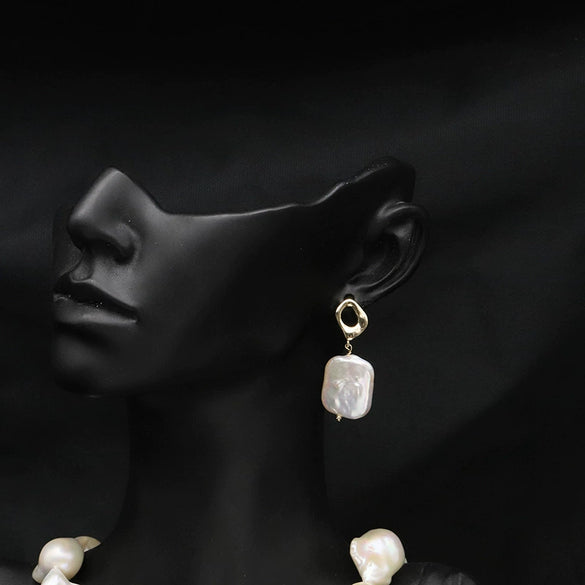 Pearl Stud Earrings Geometric Light Luxury Baroque Electroplating Jewelry