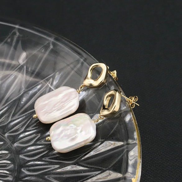 Pearl Stud Earrings Geometric Light Luxury Baroque Electroplating Jewelry