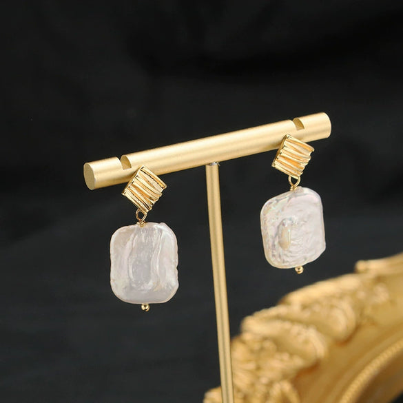 Pearl Stud Earrings Geometric Light Luxury Baroque Electroplating Jewelry