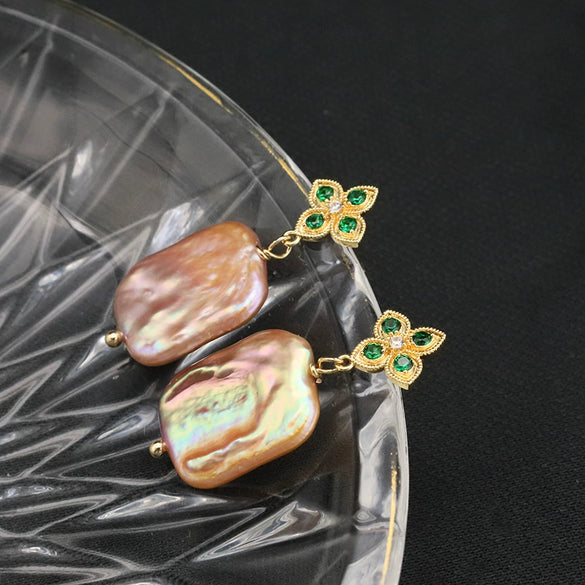 Pearl Stud Earrings Geometric Light Luxury Baroque Electroplating Jewelry