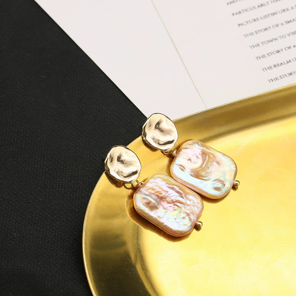 Pearl Stud Earrings Geometric Light Luxury Baroque Electroplating Jewelry