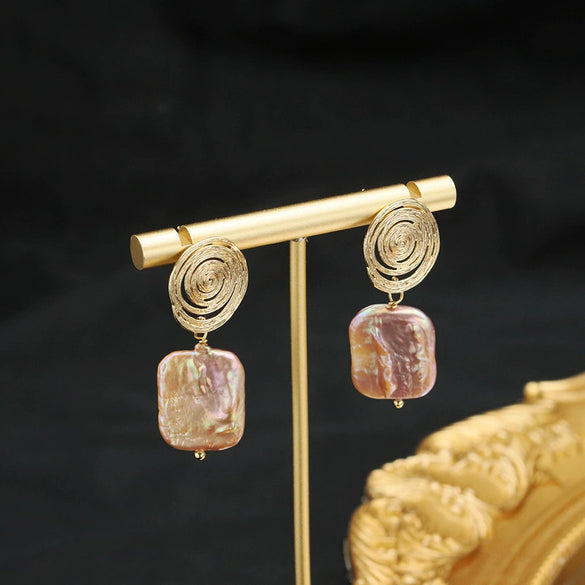 Pearl Stud Earrings Geometric Light Luxury Baroque Electroplating Jewelry
