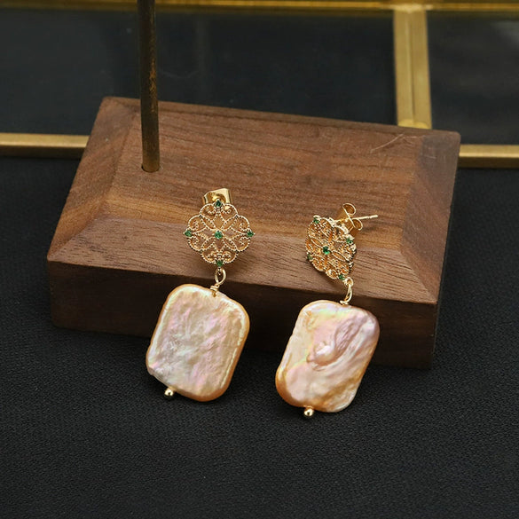 Pearl Stud Earrings Geometric Light Luxury Baroque Electroplating Jewelry