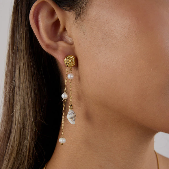 Pearl Tassel Earrings Stainless Steel Electroplated Light Luxury Niche Design For Women