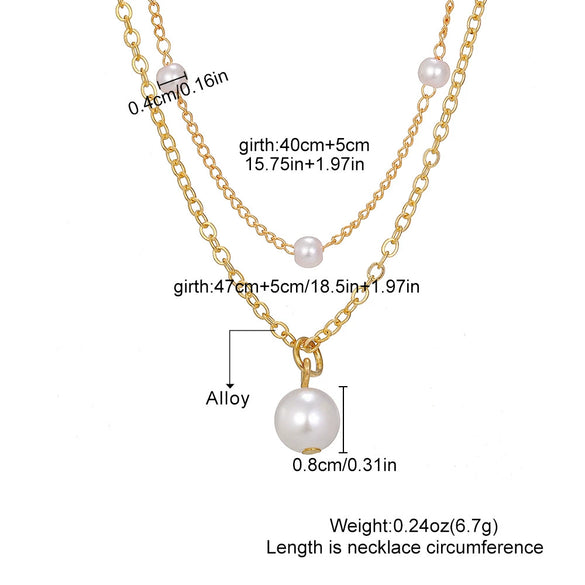 Pearl Tassel Pendant Doublelayer Necklace Alloy Geometric Style Women's