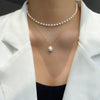 Pearl Tassel Pendant Doublelayer Necklace Alloy Geometric Style Women's