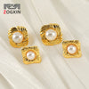 Pearl Titanium Steel And 316L Stainless Steel Women's Earrings With Geometric Design And Electroplating