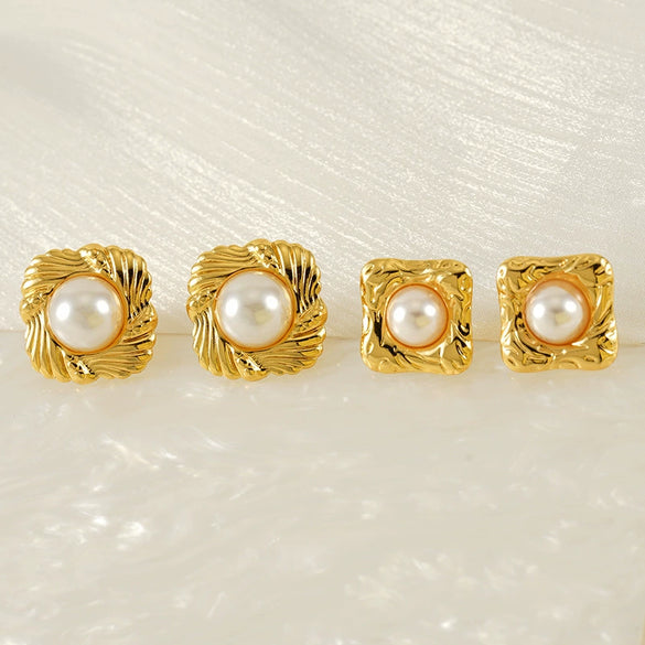Pearl Titanium Steel And 316L Stainless Steel Women's Earrings With Geometric Design And Electroplating